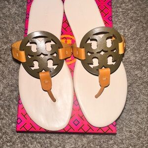 Tory Burch Cream and Brown Sandals